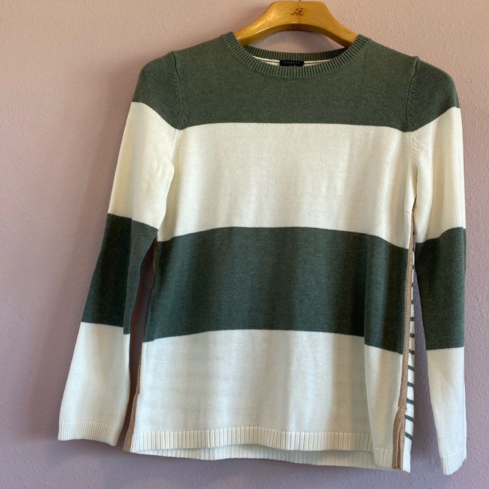 Talbots striped sweater, size M, Green & cream, NWT